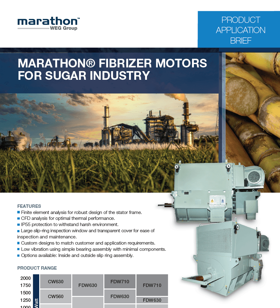 Marathon Fibrizer Motors for Sugar Industry